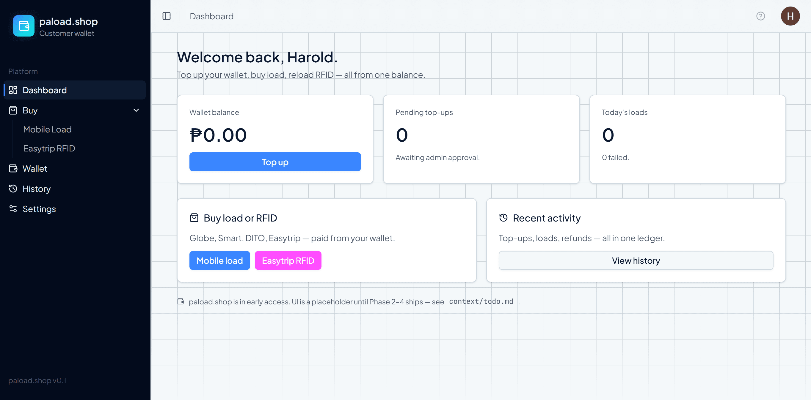 paLOAD dashboard preview